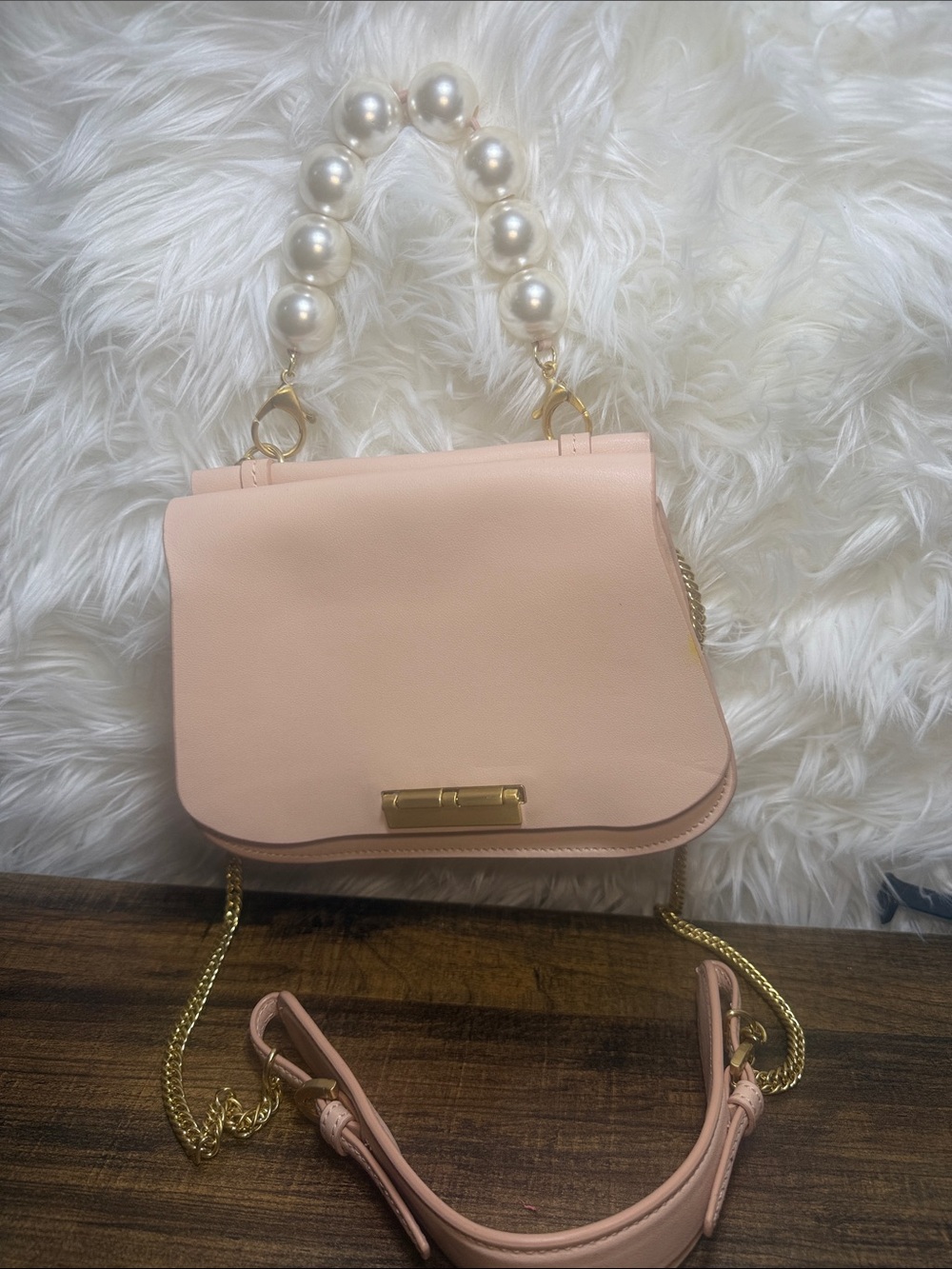 ZAC Zac Posen Blush Pink Shoulder Bag with Pearl Top Handle
